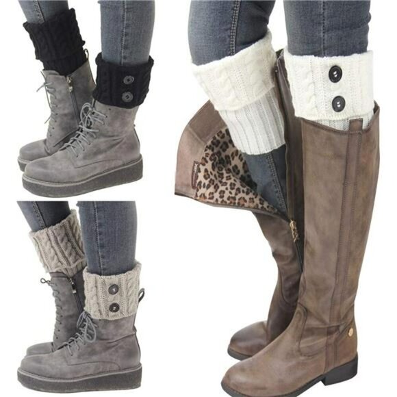 Womens Knit Boot Cuffs Leg Warmers 3 Pack Short Crochet Socks for Boots - Picture 1 of 7